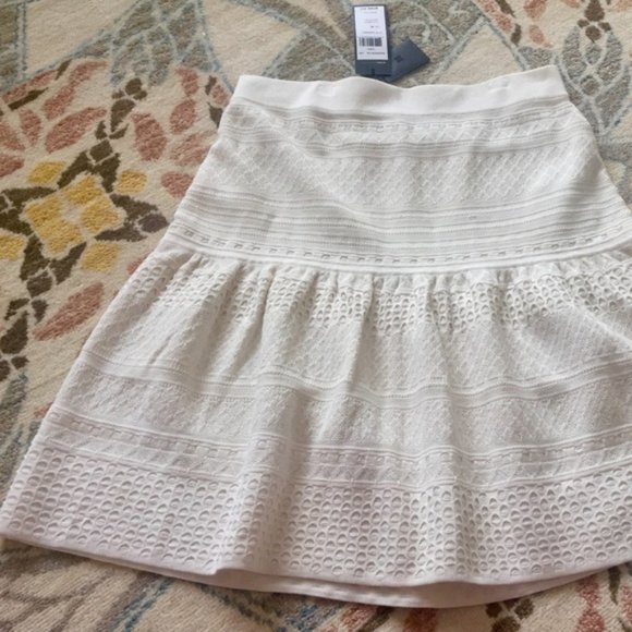 NWT BCBG Silk & Cotton Pointelle Peplum Mini Skirt, Cream White, Sz M - Picture 5 of 8